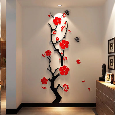 Plum flower 3d Acrylic mirror wall stickers and DIY Art wall decor for  living room entrance background wall decoration