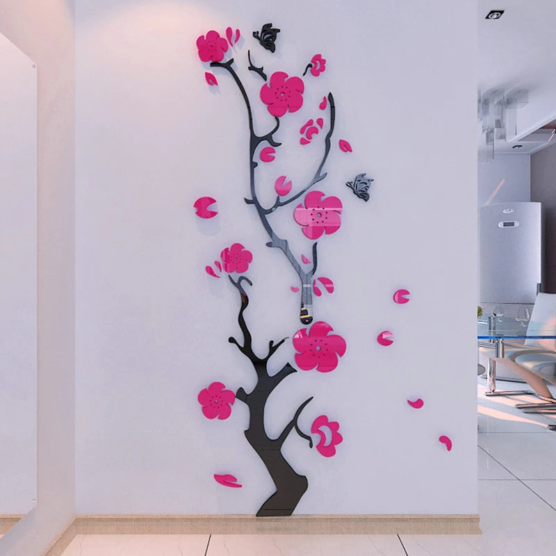 Plum flower 3d Acrylic mirror wall stickers and DIY Art wall decor for  living room entrance background wall decoration