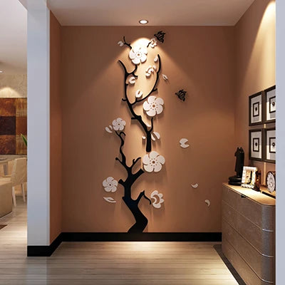 Plum flower 3d Acrylic mirror wall stickers and DIY Art wall decor for  living room entrance background wall decoration