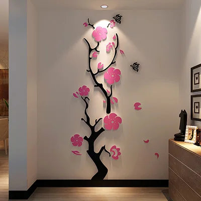 Plum flower 3d Acrylic mirror wall stickers and DIY Art wall decor for  living room entrance background wall decoration