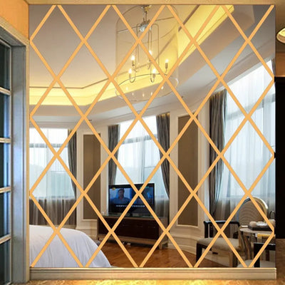 Diamonds 3D Mirror Stickers Acrylic Triangles Self-adhesive DIY Wall Mirror Stickers for Living Room Home Art Decor