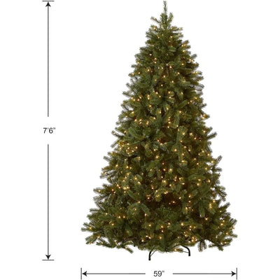 Pre-Lit 'Feel Real' Artificial Full Downswept Christmas Tree, Green, Douglas Fir, White Lights, Includes  Christmas Halloween