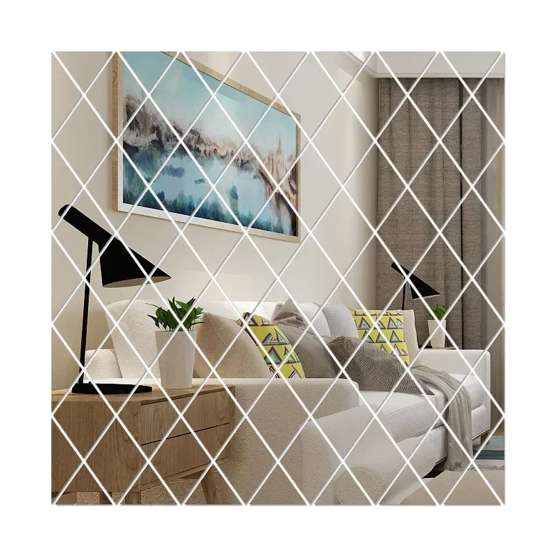 Diamonds 3D Mirror Stickers Acrylic Triangles Self-adhesive DIY Wall Mirror Stickers for Living Room Home Art Decor