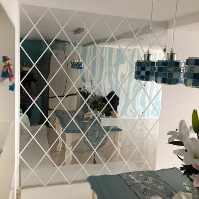 Diamonds 3D Mirror Stickers Acrylic Triangles Self-adhesive DIY Wall Mirror Stickers for Living Room Home Art Decor